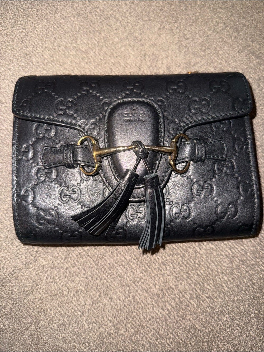 Gucci Black Embossed Leather Emily Crossbody Guccissimia Bag